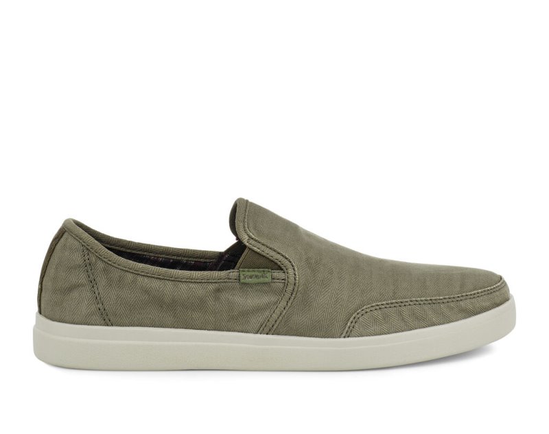 Férfi Sidewalk Surfers - Sanuk Vagabond Slip-On Sneaker Wash Vegan - Sanuk Olivazöld Cipő AFVHRL695